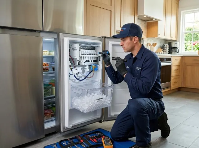 Appliance Repair Hero technician repairing a refrigerator ice maker in Bellmawr, NJ