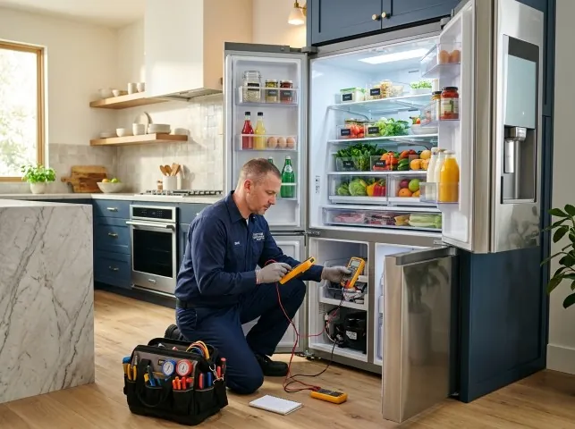 Appliance Repair Hero refrigerator technician testing a fridge on a Bellmawr, NJ service call